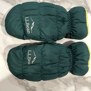 L.L. Bean Forest Green Mittens with Yellow Accents